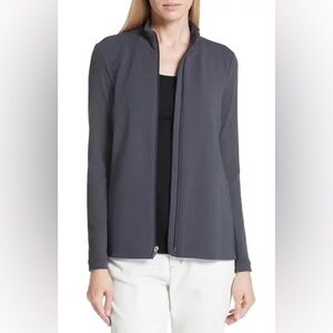 Eileen Fisher Mixed Media Organic Cotton Stretch Knit Work Jacket M Gray